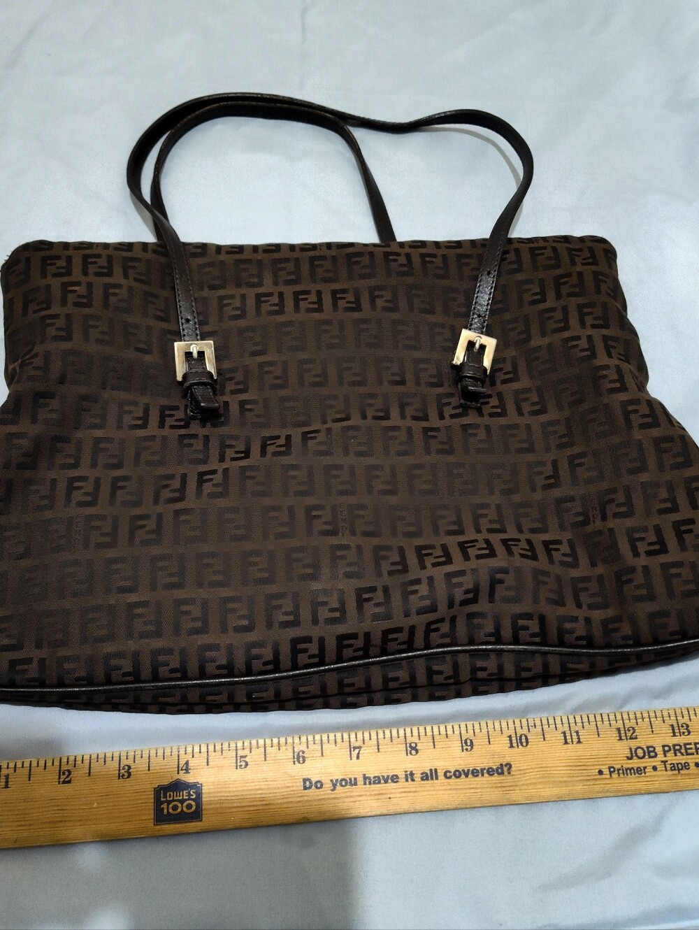 Fendi Zucchino Baguette Tote Black Moro Shoulder Bag - Picture 4 of 7